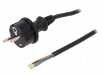 Cable | SCHUKO plug,CEE 7/7 (E/F) plug,wires | 1.5m | black | PVC