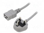 Cable | 3x1.5mm2 | BS 1363 (G) plug,IEC C19 female | PVC | 1m | grey