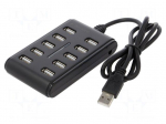Hub USB | USB A socket x10,USB A plug | USB 2.0 | black | 0.8m