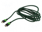 Cable | HDMI plug,both sides | textile | Len: 3m | black-green | 30AWG