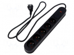 Plug socket strip: protective | Sockets: 5 | 230VAC | 10A | black | 3m