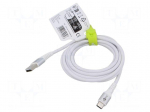 Cable | USB 2.0 | USB A plug,USB C plug | 2m | white | silicone | 60W | 3A