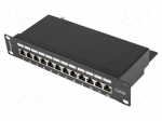 Patch panel | black | Number of ports: 12 | 10" | Cat: 5e | rack 10"