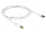 Cable | USB 2.0 | USB A plug double sided,USB B plug | 2m | white