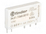Relay: electromagnetic | SPDT | Ucoil: 60VDC | 6A/250VAC | 6A/30VDC
