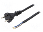 Cable | CEE 7/17 (C) plug,wires | 3m | black | rubber | 2x1,5mm2 | 16A