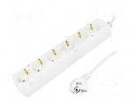 Extension lead | Schuko | Sockets: 6 | PVC | white | 3x1,5mm2 | Len: 5m