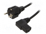 Cable | 3x0.75mm2 | PVC | 1m | black | 16A | 250V | Type: UNI-Schuko plug