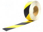 Tape: warning | yellow-black | L: 18.3m | W: 50mm | Thk: 1.05mm | Gripfoot