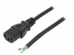 Cable | 3x0.75mm2 | IEC C13 female,wires | PVC | 1.8m | black | 10A | 250V