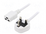 Cable | 3x1.5mm2 | BS 1363 (G) plug,IEC C19 female | PVC | 1m | white