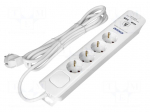 Plug socket strip: protective | Sockets: 4 | 230VAC | 16A | white | 3m