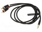 Cable | Jack 3.5mm 3pin plug,RCA plug x2 | 1m | textile