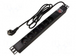 Plug socket strip: protective | Sockets: 6 | 230VAC | 16A | black | 2m
