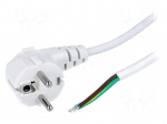 Cable | CEE 7/7 (E/F) plug angled,wires | 1.8m | white | PVC | 6A | 250V