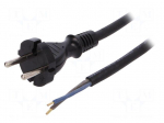Cable | CEE 7/17 (C) plug,wires | 4m | black | rubber | 2x1,5mm2 | 16A