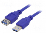 Cable | USB 3.0 | USB A socket,USB A plug | 1.8m | blue | PVC