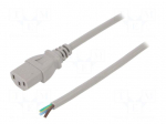 Cable | 3x0.75mm2 | IEC C13 female,wires | PVC | 1.8m | grey | 10A | 250V