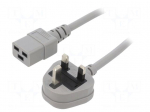 Cable | 3x1.5mm2 | BS 1363 (G) plug,IEC C19 female | PVC | 1.5m | grey