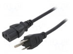 Cable | 3x18AWG | IEC C13 female,NEMA 5-15 (B) plug | PVC | 1m | black