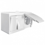 GUNSAN dubultslēdzis+kontaktligzda V/A, ar zemējumu,  IP54,  balta