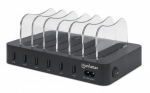 Manhattan Charging Station, 6x USB-A Ports, Outputs: 6x 2.4A, Smart IC, LED Indicator Lights, Black, Three Year Warranty