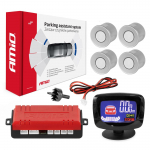 Auto- ja mootorrattatooted, elektroonika, navigatsioon, CB raadio // Parkimisandurite s&uuml;steemid | Keskluku s&uuml;steem | Autoalarmid // Zestaw czujnik&oacute;w parkowania czujniki cofania led graf 4 sensory srebrne amio-01561