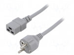 Cable | 3x1mm2 | CEE 7/7 (E/F) plug,IEC C19 female | PVC | 2m | grey