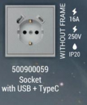 Bora Vācijas kontaktligzda ar USB+C tipa, pelēka