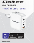 GaN 140W laadija| 5-20V | 2.5-5A | 3 x USB-C PD | 1x USB QC 3.0 | S&uuml;learvuti | Nutitelefon | Valge |