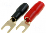 Terminal: fork | M4 | 10mm2 | gold-plated | insulated | red and black