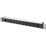 Digitus 19" power strip with aluminum profile, 9-way C13, 1U (black/aluminum, circuit breaker 10 A, IEC C14 input)