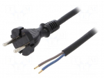 Cable | CEE 7/17 (C) plug,wires | 4.5m | black | rubber | 2x1,5mm2 | 16A