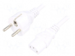 Cable | CEE 7/7 (E/F) plug,IEC C13 female | 3m | white | PVC | 3x1mm2