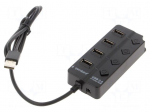 Hub USB | USB A socket x4,USB A plug | USB 2.0 | with switch | black
