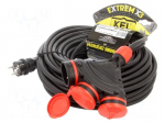 Extension lead | 3x2.5mm2 | 25m | rubber | black | Sockets no: 3 | 16A