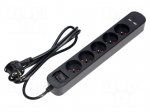 Plug socket strip: protective | Sockets: 5 | 230VAC | 10A | black | IP20