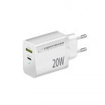 Uued tooted // EZC105W Esperanza ładowarka sieciowa 20w usb-c pd 20w / usb-a qc 3.0 18w biała