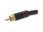 RCA PLUG MALE - GOLD TIP - BLACK METAL HOUSING - RED