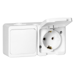 Uued tooted // Gniazdo  pojedyncze 2P+Z bryzgood. SCHUKO z klapką w kol.wyrobu + Łącznik 1-biegunowy IP44, SMART, biały