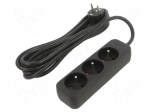 Extension lead | 3x1.5mm2 | 3m | rubber | black | Sockets no: 3 | 10A