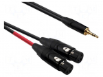 Cable | Jack 3.5mm plug,XLR female 3pin x2 | 2m | black | PVC