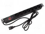 Plug socket strip: protective | Sockets: 7 | 230VAC | 10A | black | 2m