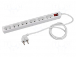 Extension lead | 2x1mm2 | 1.4m | PVC | white | Sockets no: 6 | 16A