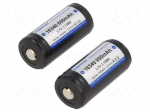 Re-battery: Li-Ion | 16340 | 3.7V | 850mAh | &Oslash;16.8x35.7mm | 2pcs.