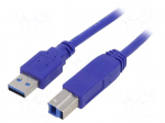 Cable | USB 3.0 | USB A plug,USB B plug | gold-plated | 1.8m | blue