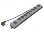 Plug socket strip: protective | Sockets: 8 | 230VAC | 10A | grey | 1.8m