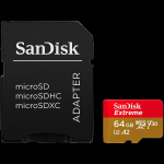 SanDisk Extreme microSDXC 64GB for Action Cams and Drones + SD Adapter + 1 year RescuePRO Deluxe up to 170MB/s & 80MB/s Read/Write speeds A2 C10 V30 UHS-I U3