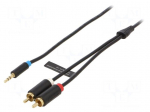Cable | Jack 3.5mm 3pin plug,RCA plug x2 | 1.5m | black | PVC