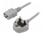 Cable | 3x1.5mm2 | BS 1363 (G) plug,IEC C19 female | PVC | 1.8m | grey